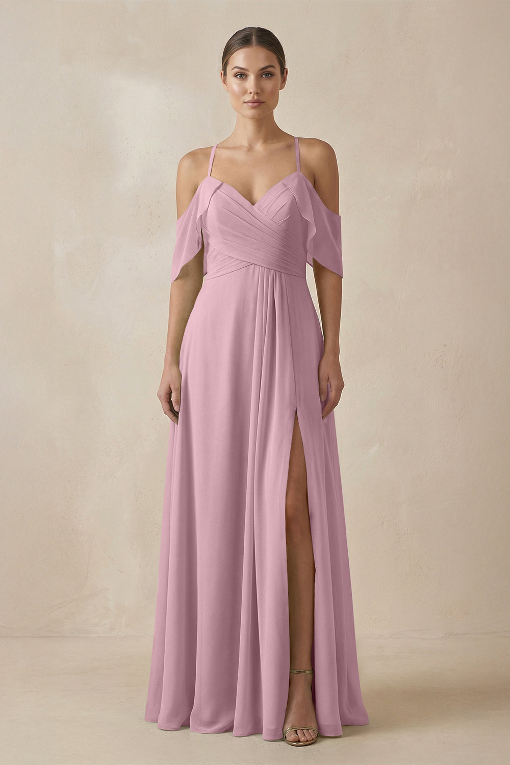Chiffon A-Line Long Bridesmaid Dress in Vintage Mauve