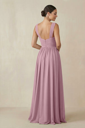 Vintage Mauve Chiffon A-Line Pleated Bridesmaid Dress (2) | KISSBRIDAL