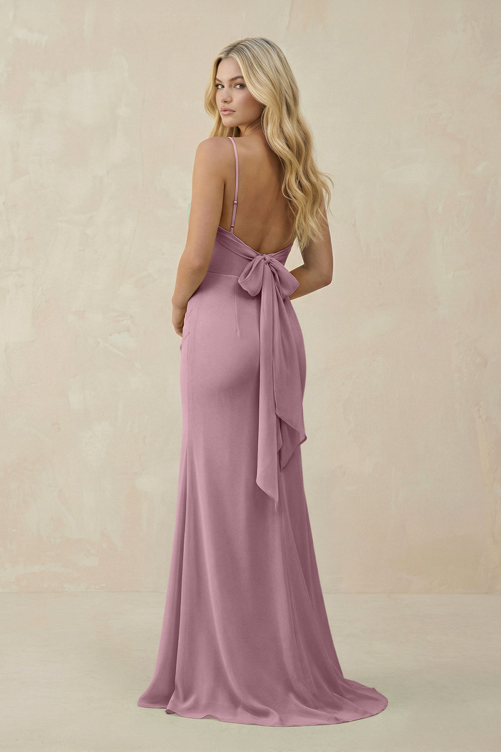 Cowl Neck Sheath Chiffon Bridesmaid Dress with Corset in Vintage Mauve