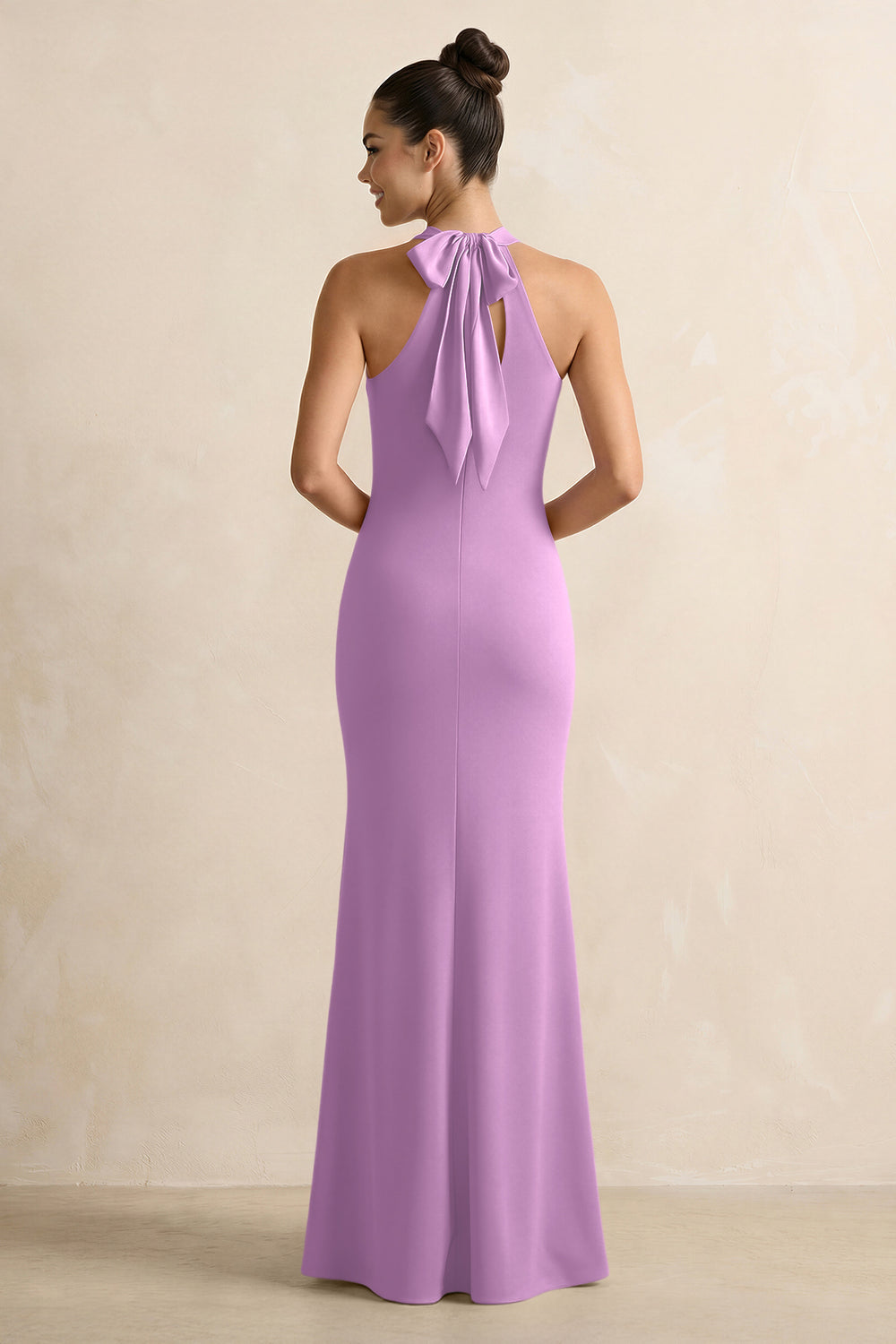 Crisscross Halter Sheath Satin Bridesmaid Dress with Bow in Vintage Mauve