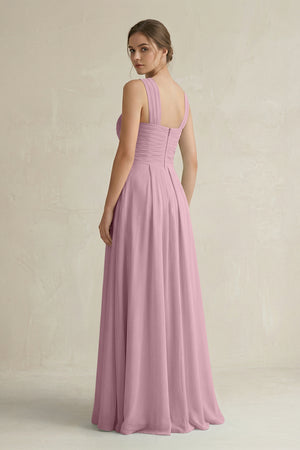 Vintage Mauve Cross Halter Chiffon A-Line Pleated Bridesmaid Dress (2) | KISSBRIDAL