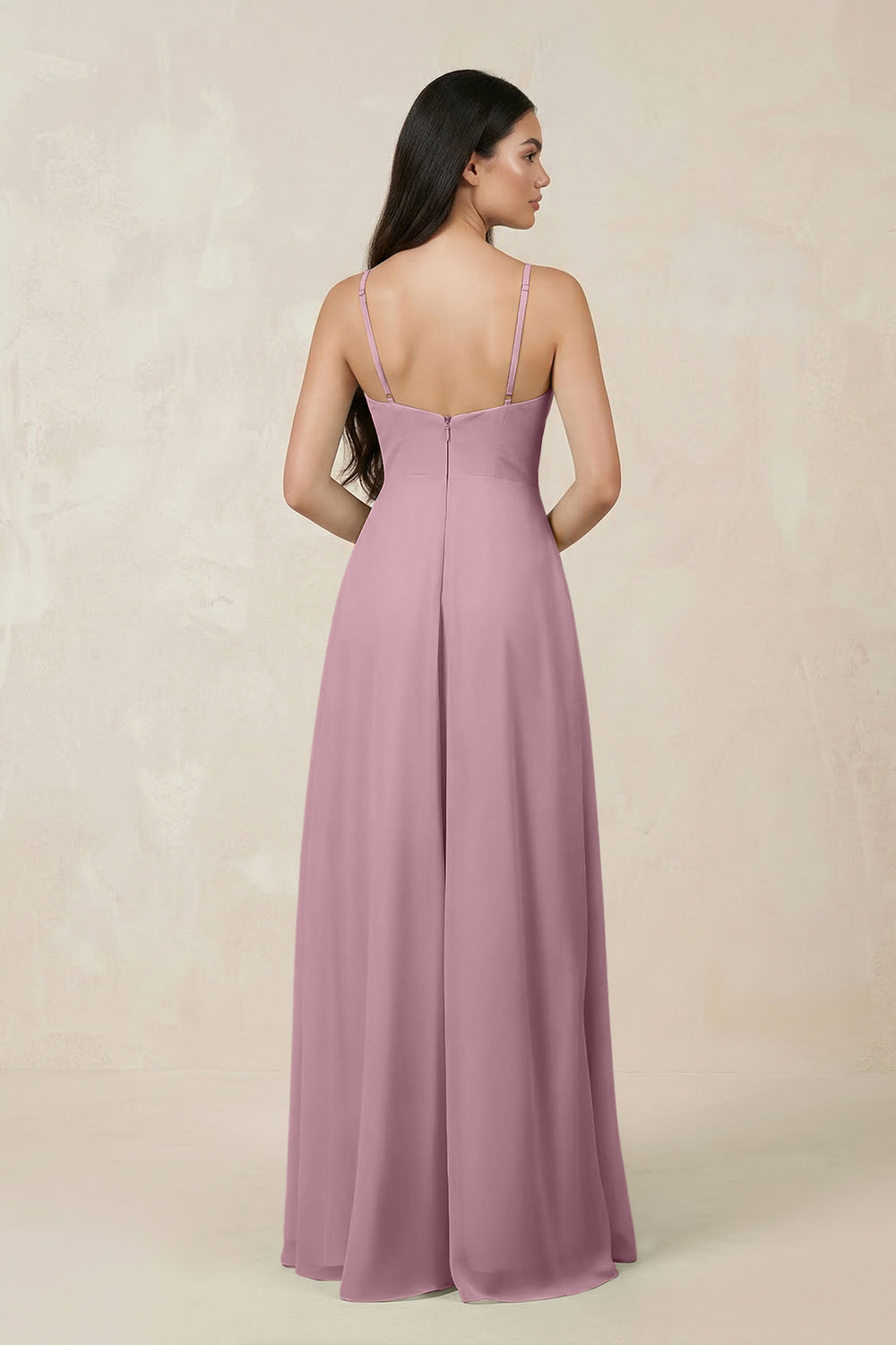 Halter Chiffon A-Line Bridesmaid Dress With Slit in Vintage Mauve