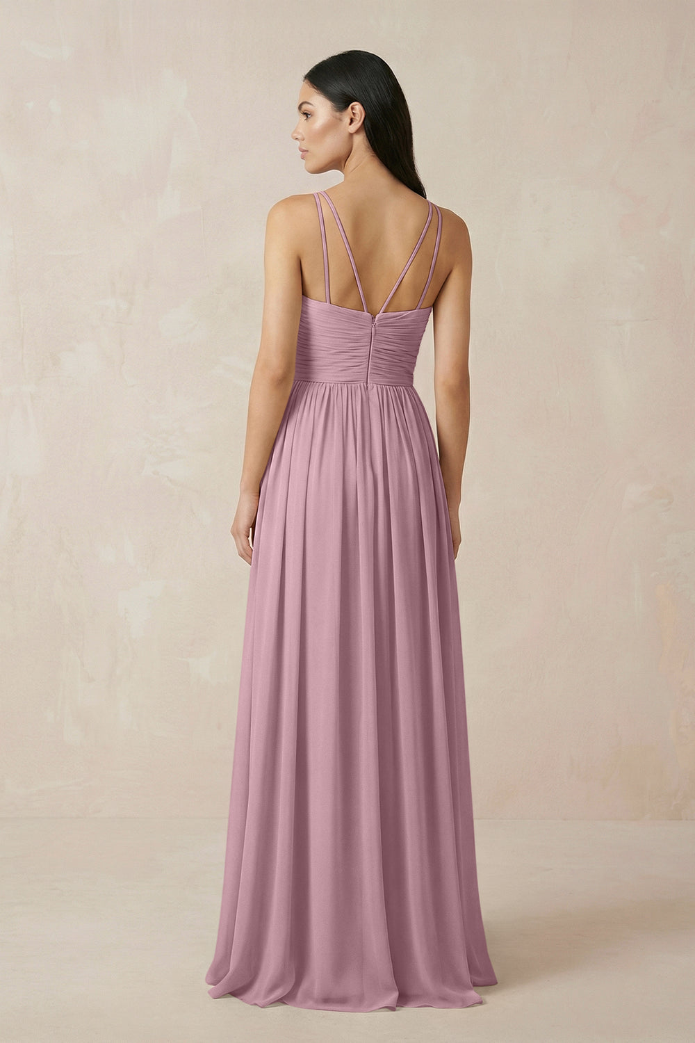 Halter Neck A-Line Chiffon Bridesmaid Dress in Vintage Mauve