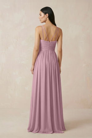 Vintage Mauve Halter Neck A-Line Chiffon Bridesmaid Dress (2) | KISSBRIDAL