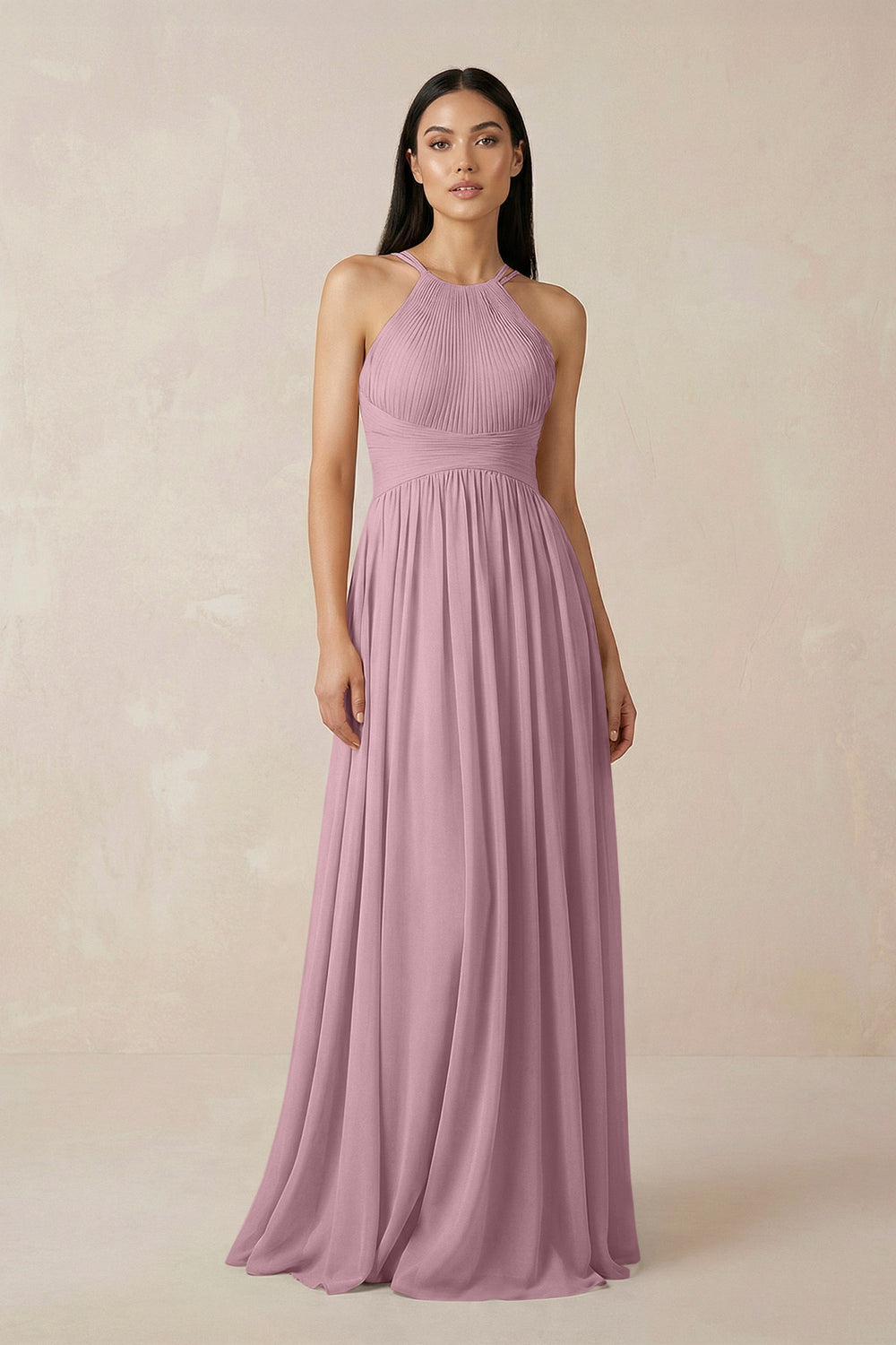 Halter Neck A-Line Chiffon Bridesmaid Dress in Vintage Mauve