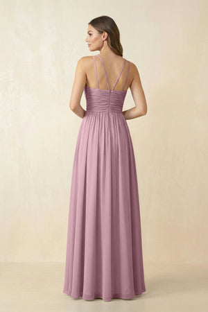 Vintage Mauve Halter Pleated A-Line Chiffon Bridesmaid Dress (2) | KISSBRIDAL