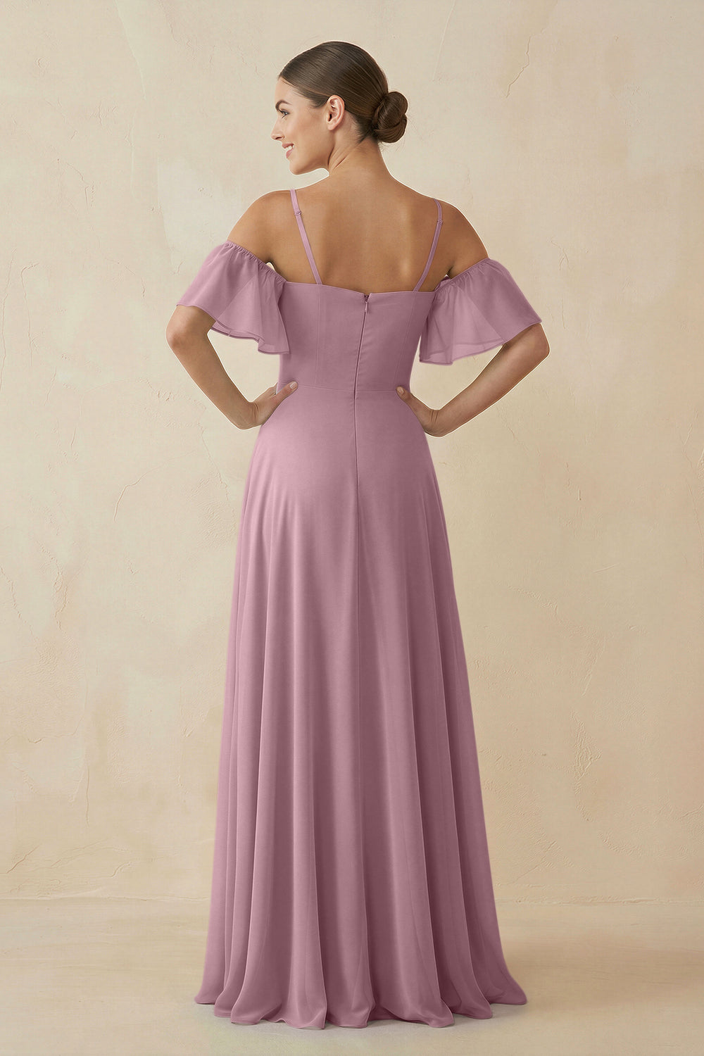 Off-the-Shoulder A-Line Chiffon Bridesmaid Dress in Vintage Mauve