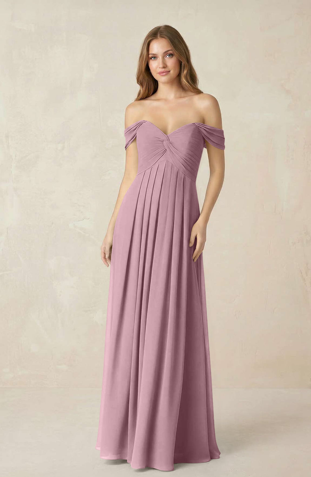 Off-the-Shoulder A-Line Chiffon Pleated Bridesmaid Dress in Vintage Mauve