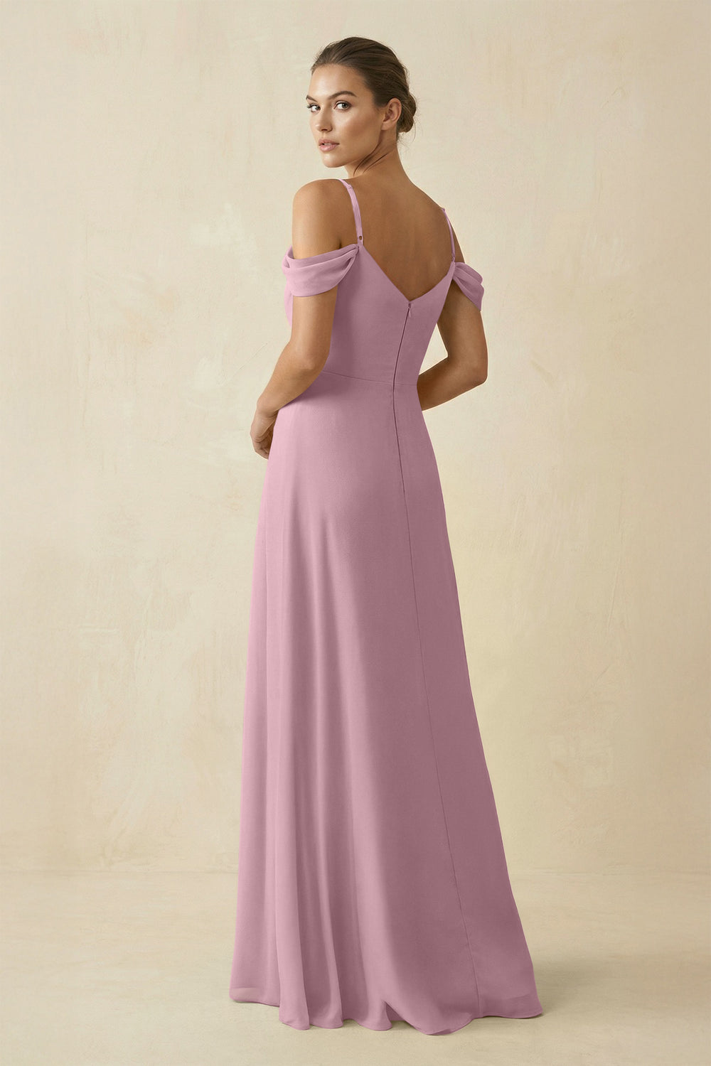 Off-the-Shoulder A-Line Pleated Chiffon Bridesmaid Gown in Vintage Mauve