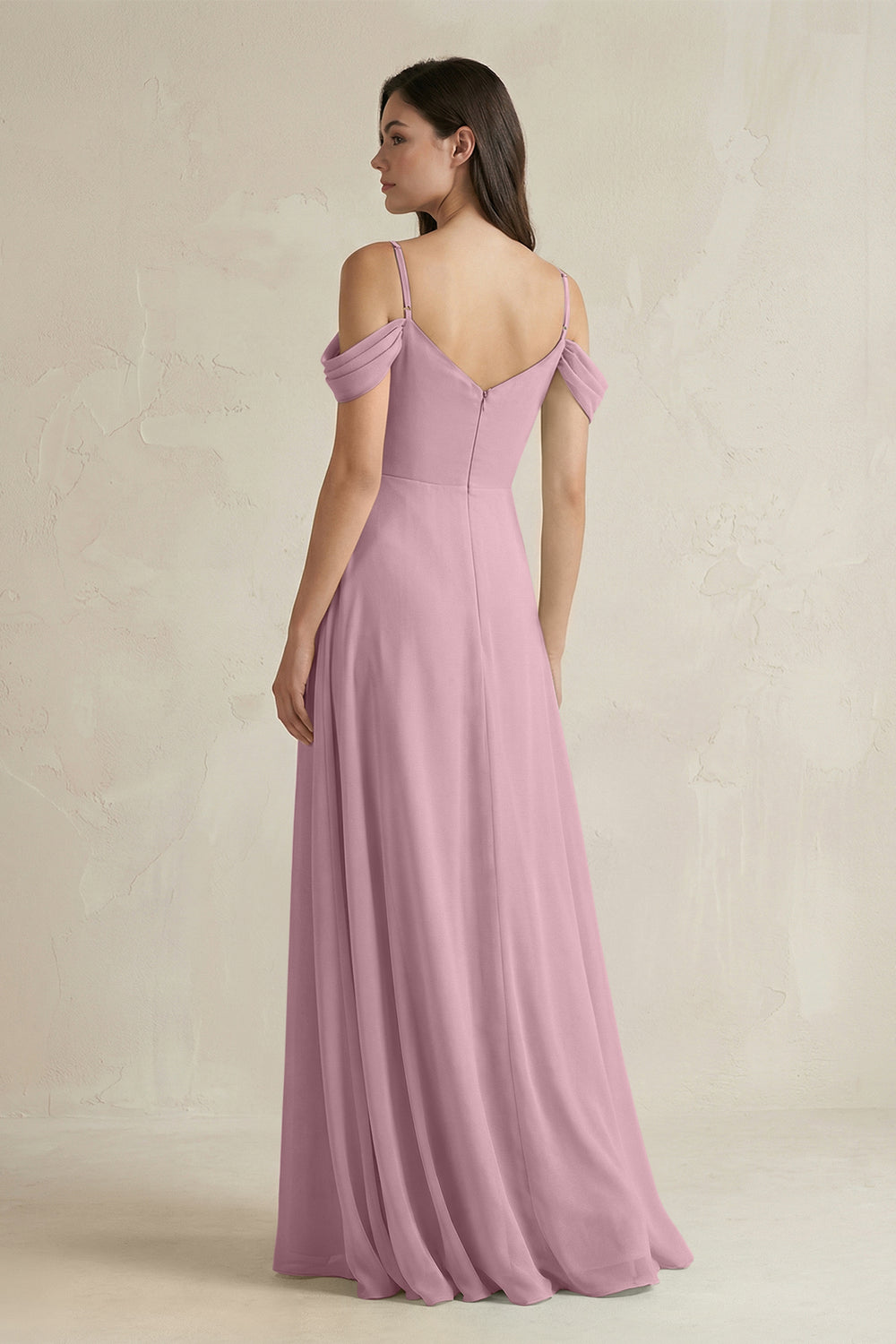 Off-the-Shoulder Chiffon A-Line Bridesmaid Dress in Vintage Mauve