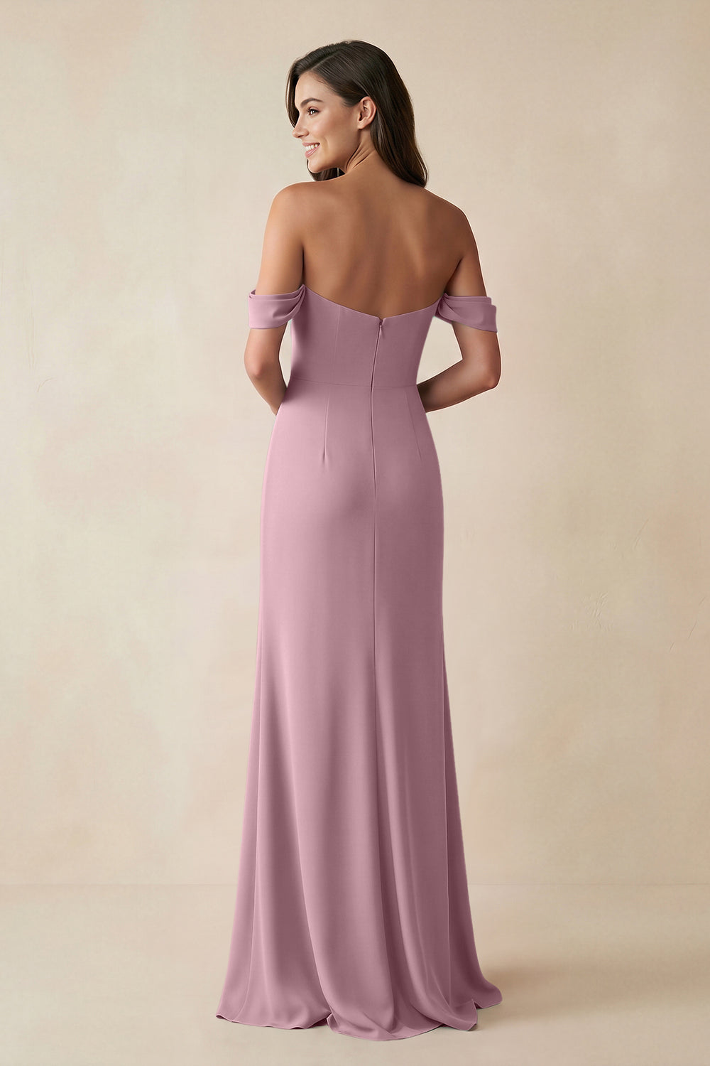 Off-the-Shoulder Sheath Bridesmaid Dress with Slit in Vintage Mauve