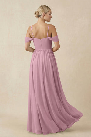 Vintage Mauve Off-the-Shoulder Sweetheart A-Line Chiffon Bridesmaid Dress (2) | KISSBRIDAL