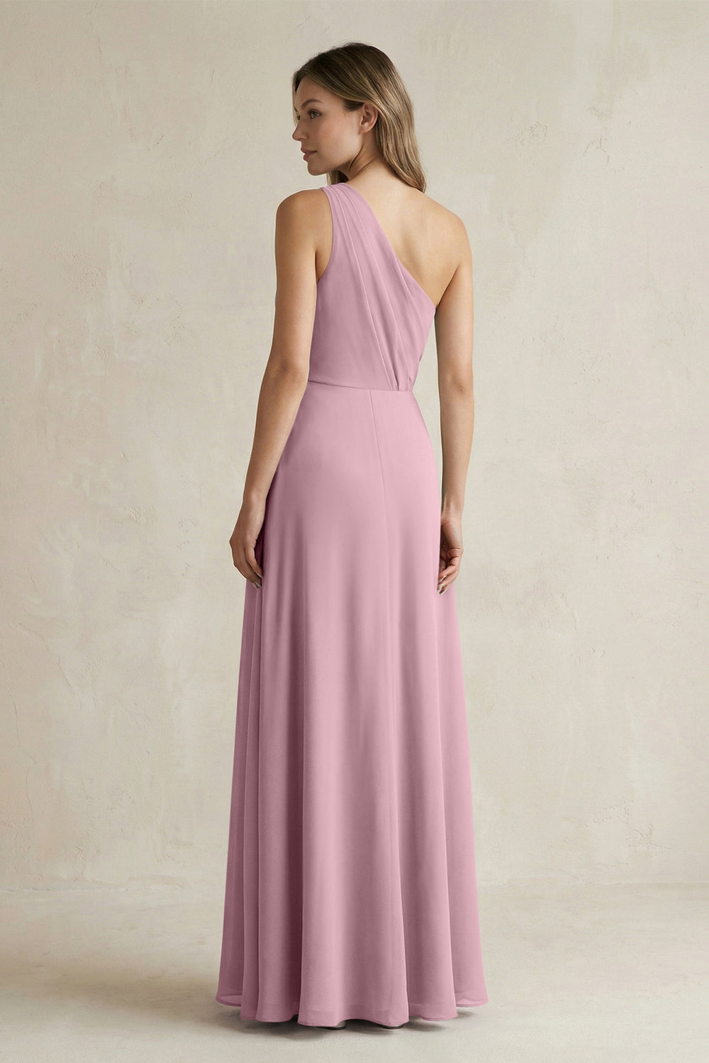One-Shoulder Chiffon A-Line Bridesmaid Dress With Slit in Vintage Mauve