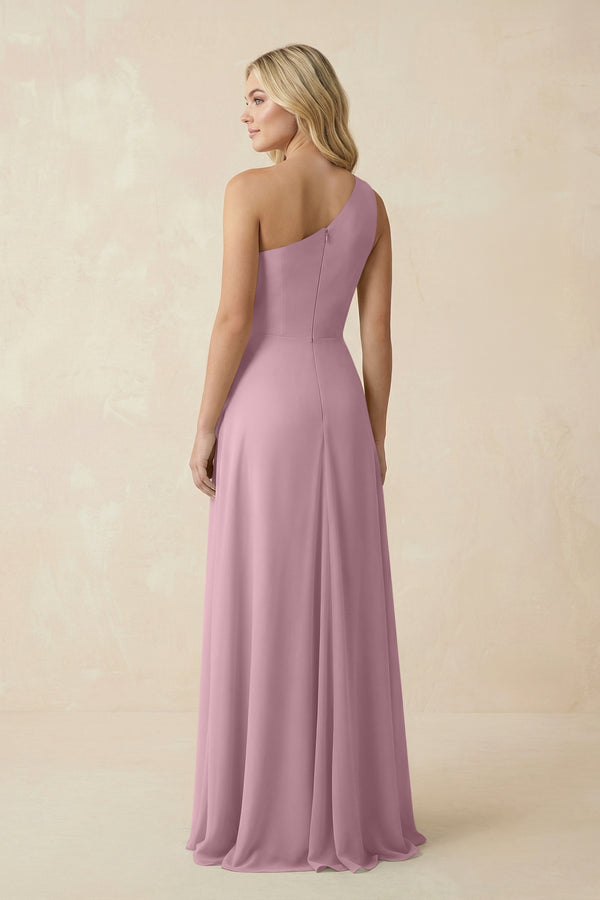 Vintage Mauve One-Shoulder Ruched A-Line Chiffon Bridesmaid Dress (2) | KISSBRIDAL