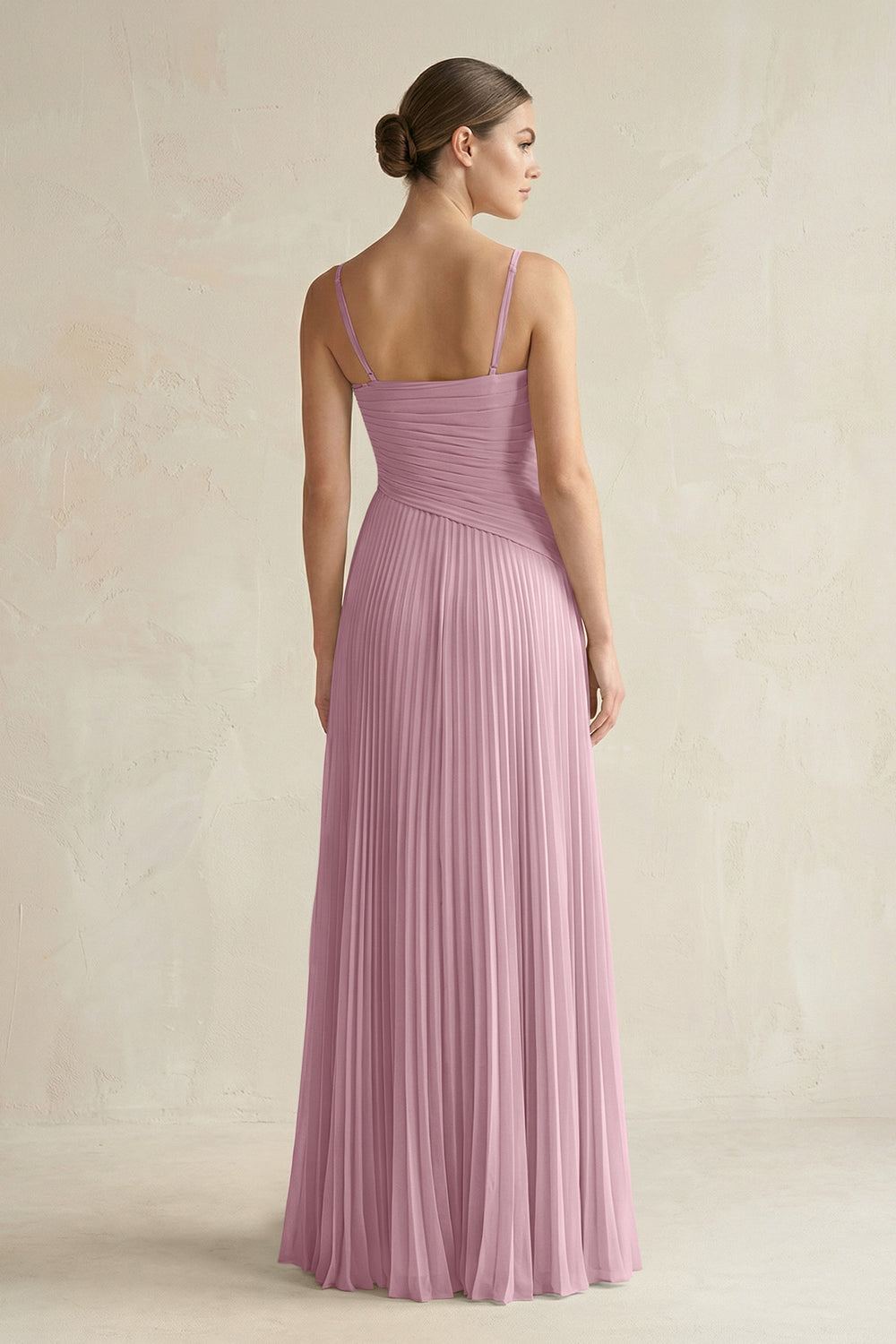 Pleated A-Line Long Chiffon Bridesmaid Dress in Vintage Mauve