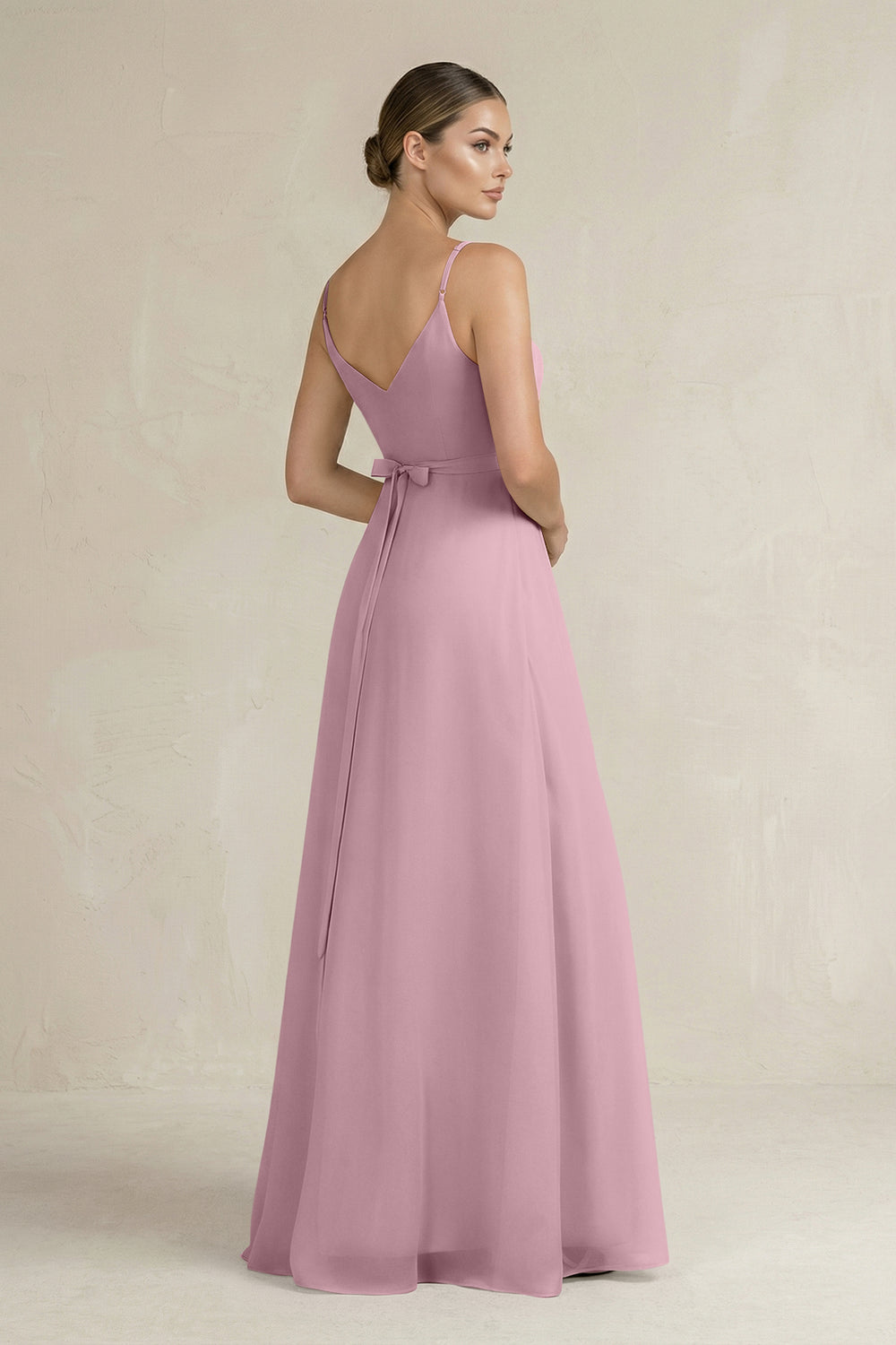 Ruched A-Line Chiffon Bridesmaid Dress with Slit in Vintage Mauve