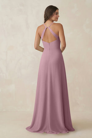 Vintage Mauve Ruched Sheath Chiffon Bridesmaid Dress (2) | KISSBRIDAL