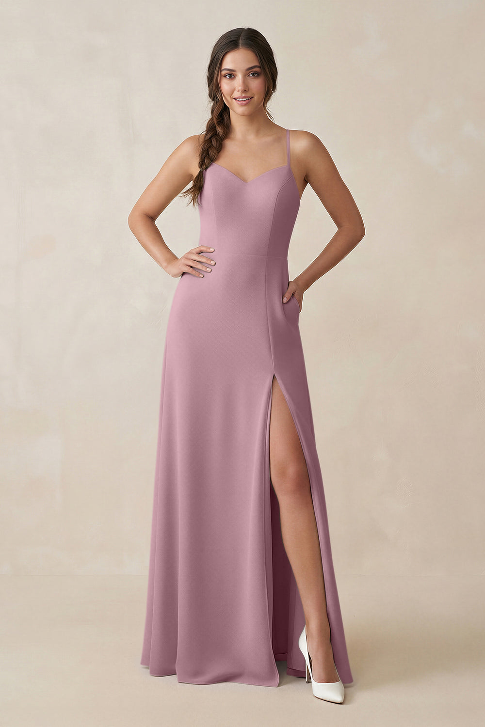 Ruched Sheath Chiffon Bridesmaid Dress in Vintage Mauve