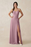 Vintage Mauve Ruched Sheath Chiffon Bridesmaid Dress | KISSBRIDAL