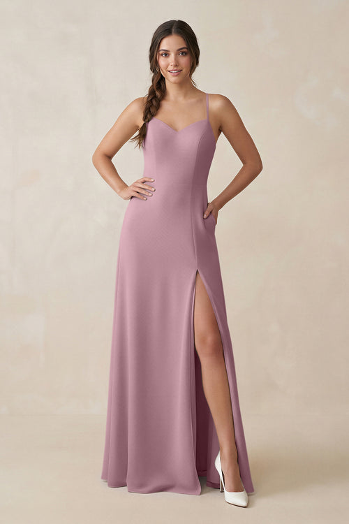 Vintage Mauve Ruched Sheath Chiffon Bridesmaid Dress | KISSBRIDAL