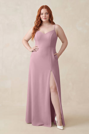 Vintage Mauve Ruched Sheath Chiffon Bridesmaid Dress [sizeplus] | KISSBRIDAL