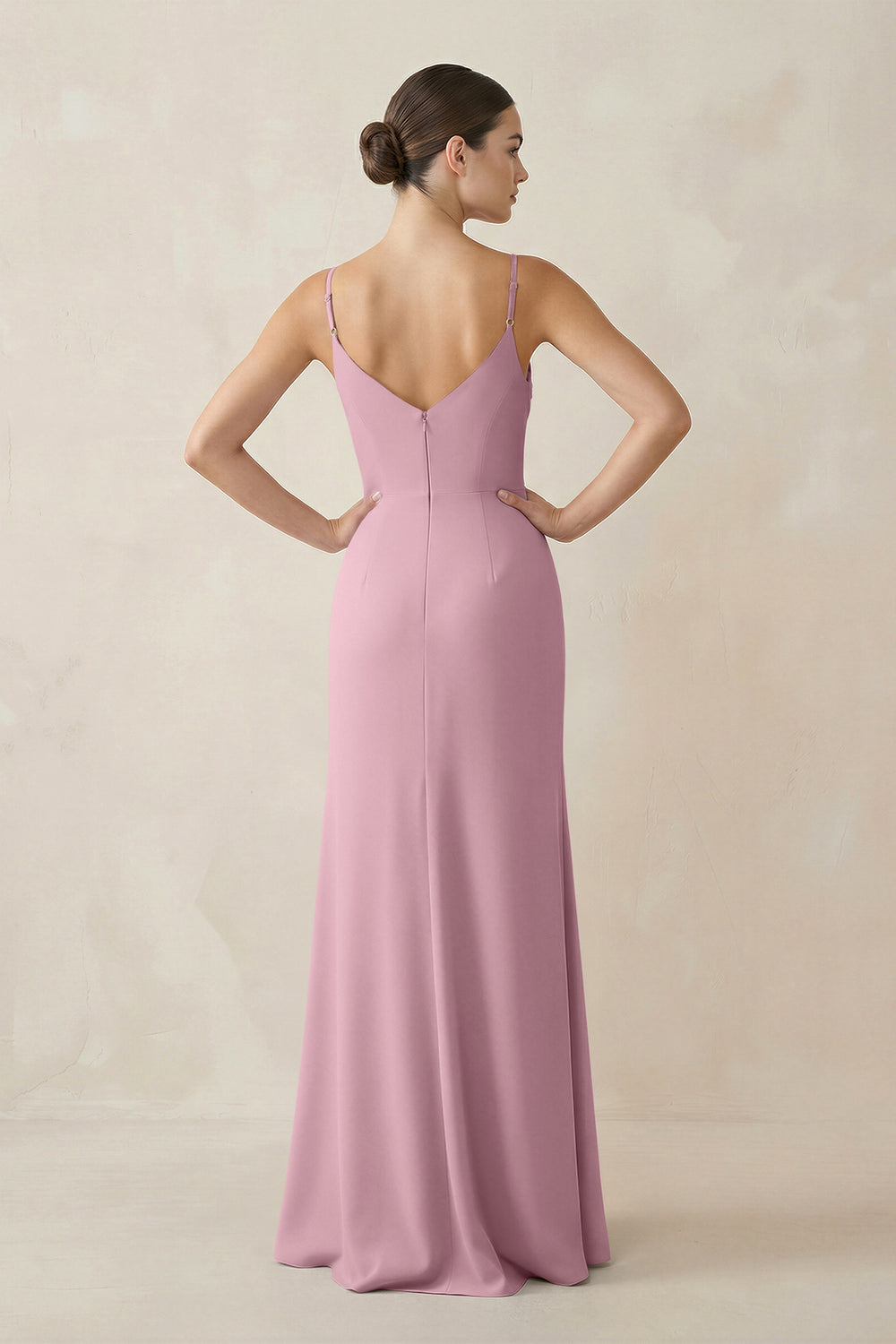 Ruched Sheath Spaghetti Strap Chiffon Bridesmaid Dress in Vintage Mauve