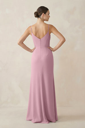 Vintage Mauve Ruched Sheath Spaghetti Strap Chiffon Bridesmaid Dress (2) | KISSBRIDAL