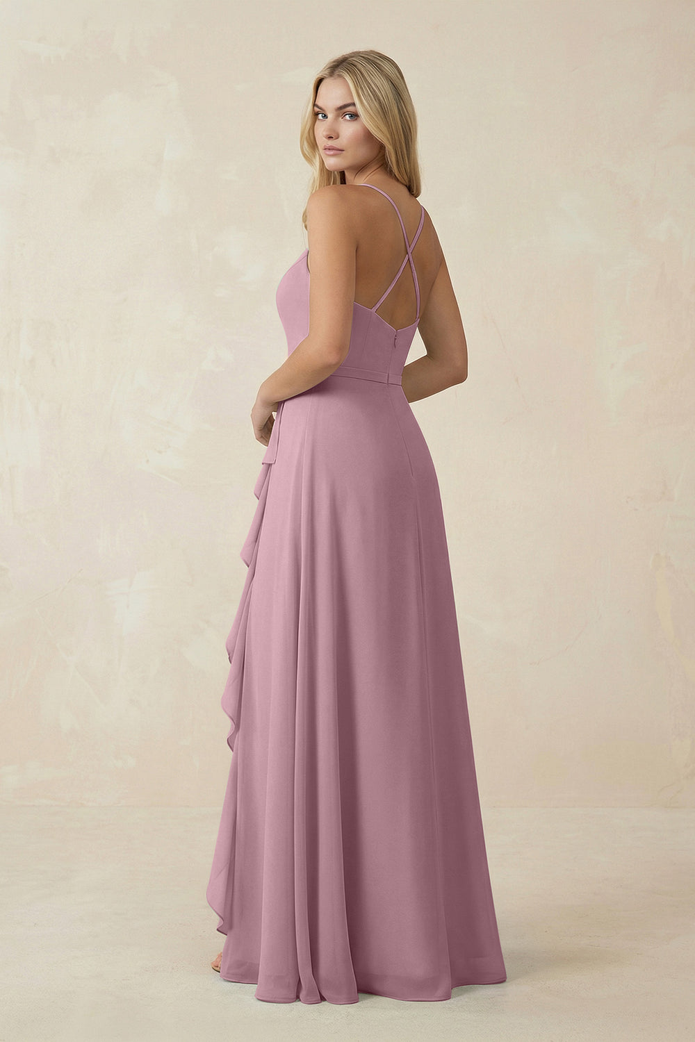 Ruffled Hem A-Line Chiffon Bridesmaid Dress in Vintage Mauve
