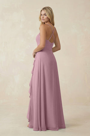 Vintage Mauve Ruffled Hem A-Line Chiffon Bridesmaid Dress (2) | KISSBRIDAL
