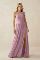 Vintage Mauve Ruffled One Shoulder Chiffon Bridesmaid Dress With Slit in Vintage Mauve | KISSBRIDAL