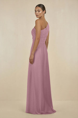 Vintage Mauve Ruffled One-Shoulder Pleated Sheath Bridesmaid Dress (2) | KISSBRIDAL