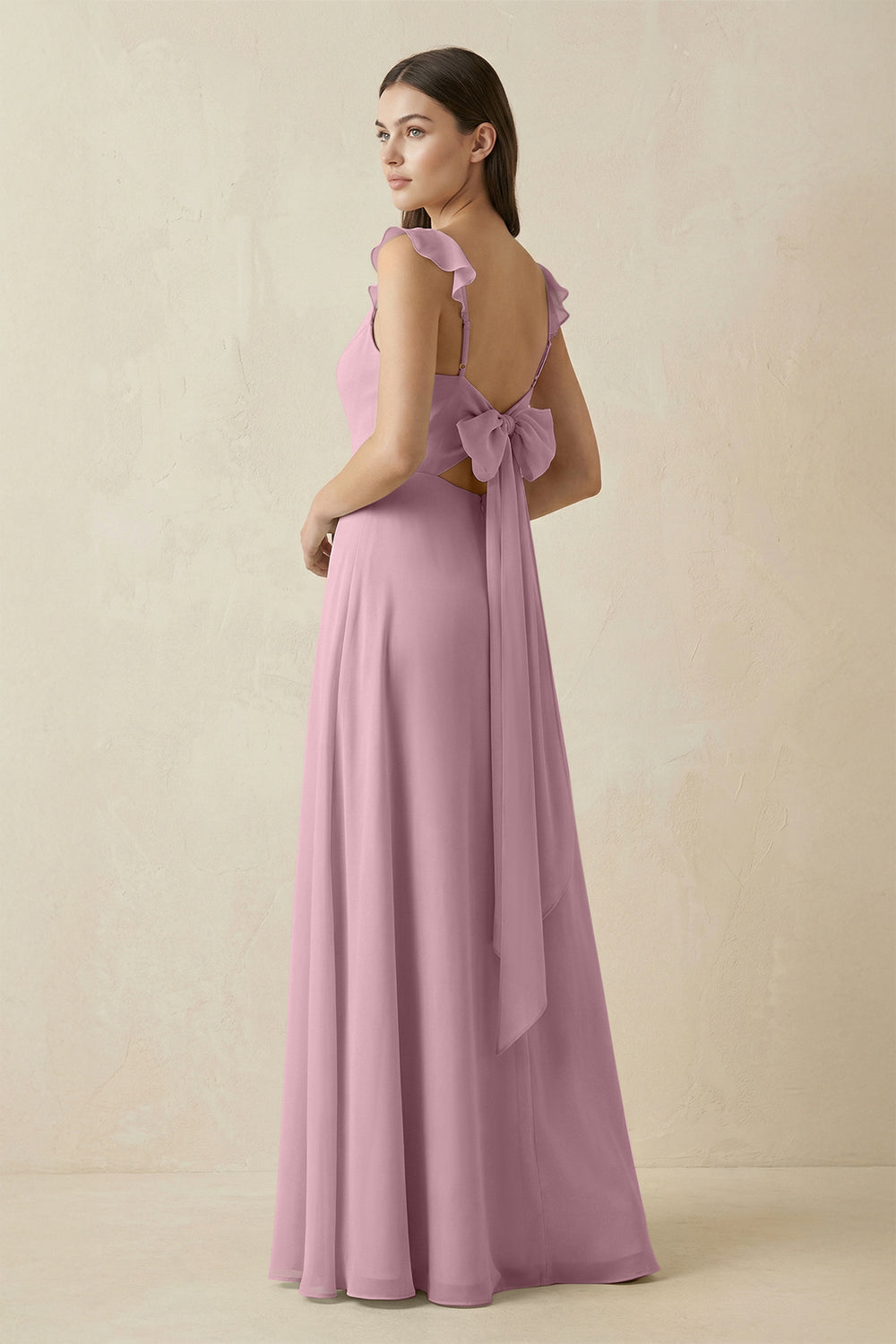 Ruffled Sleeve A-Line Chiffon Bridesmaid Dress in Vintage Mauve