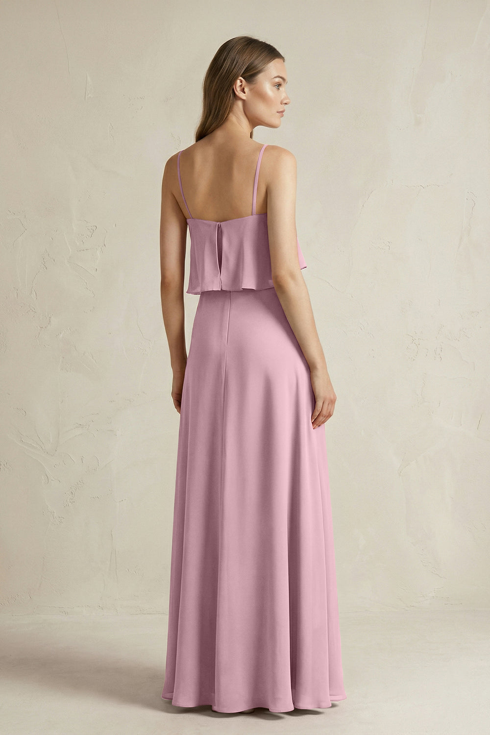 Ruffled Spaghetti Strap A-Line Chiffon Bridesmaid Dress in Vintage Mauve