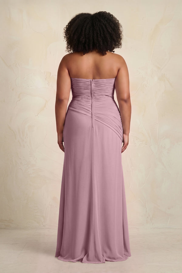 Vintage Mauve Sheath Chiffon Strapless Pleated Bridesmaid Dress (4) [sizeplus] | KISSBRIDAL