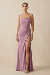 Vintage Mauve Sheath Spaghetti Straps Chiffon Long Bridesmaid Dress | KISSBRIDAL