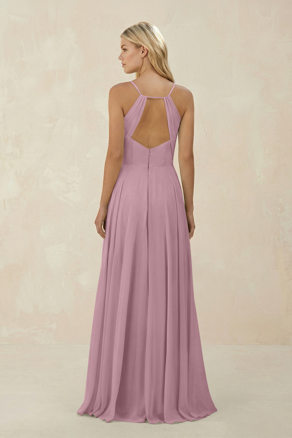 Spaghetti Strap A-Line Chiffon Bridesmaid Dress in Vintage Mauve