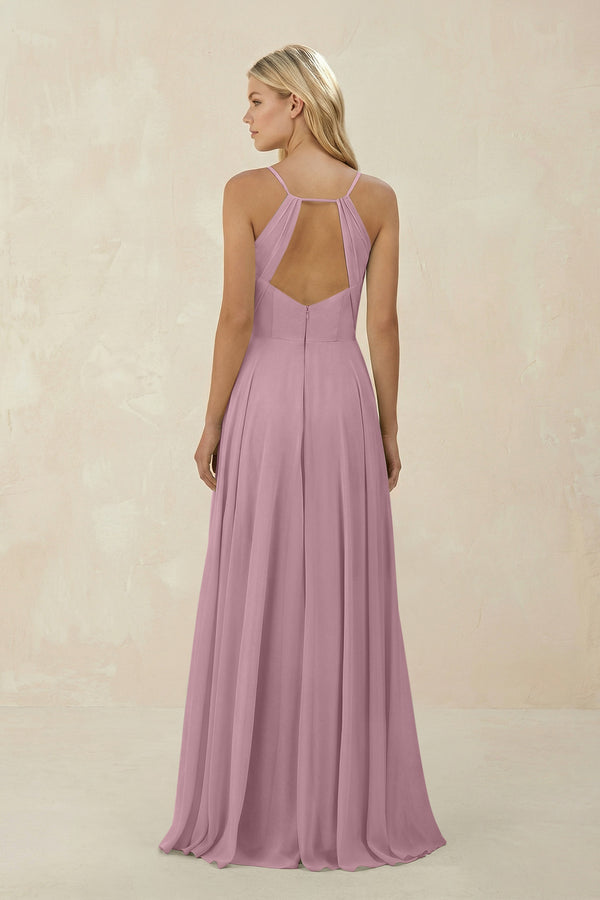 Vintage Mauve Spaghetti Strap A-Line Chiffon Bridesmaid Dress (2) | KISSBRIDAL