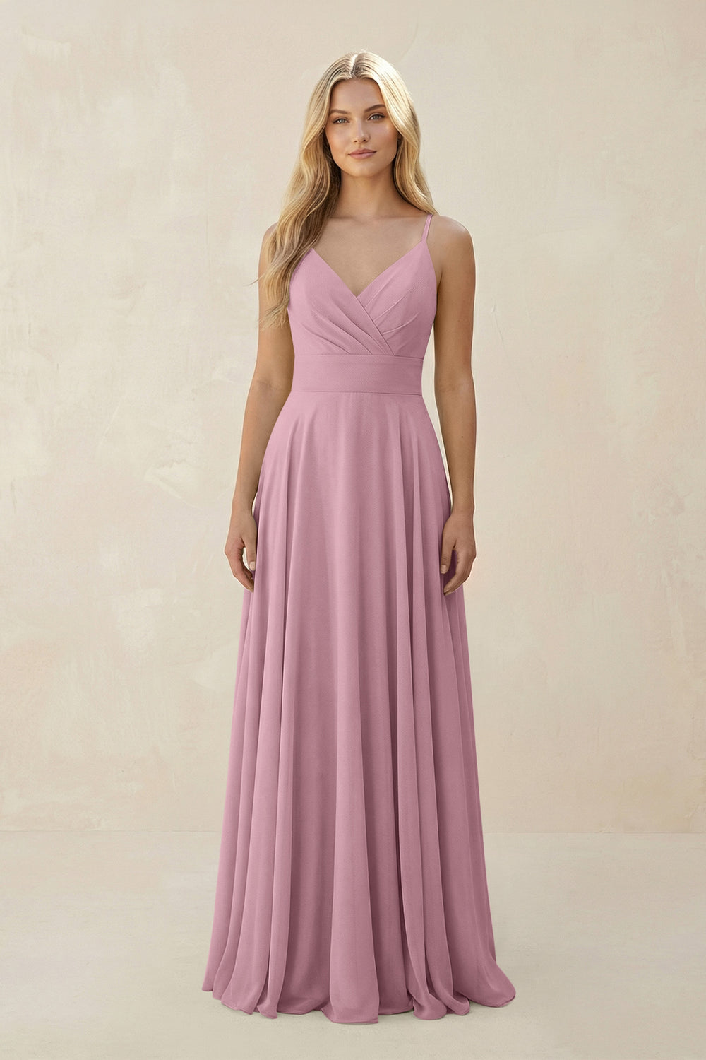 Spaghetti Strap A-Line Chiffon Bridesmaid Dress in Vintage Mauve
