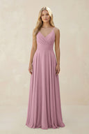 Vintage Mauve Spaghetti Strap A-Line Chiffon Bridesmaid Dress | KISSBRIDAL