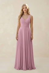 Vintage Mauve Spaghetti Strap A-Line Chiffon Bridesmaid Dress | KISSBRIDAL