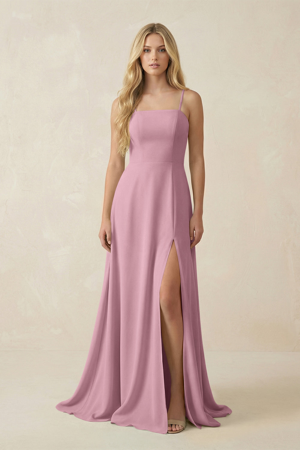 Spaghetti Strap Chiffon A-Line Bridesmaid Dress in Vintage Mauve