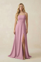 Vintage Mauve Spaghetti Strap Chiffon A-Line Bridesmaid Dress | KISSBRIDAL