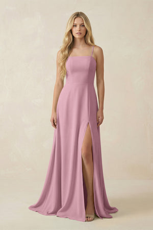 Vintage Mauve Spaghetti Strap Chiffon A-Line Bridesmaid Dress | KISSBRIDAL