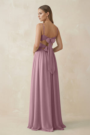 Vintage Mauve Spaghetti Strap Pleated A-Line Chiffon Bridesmaid Dress (2) | KISSBRIDAL