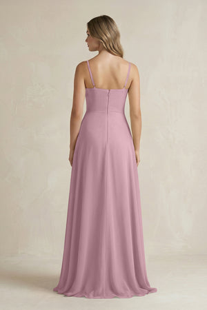Vintage Mauve Spaghetti Strap Ruffled A-Line Chiffon Bridesmaid Dress (2) | KISSBRIDAL