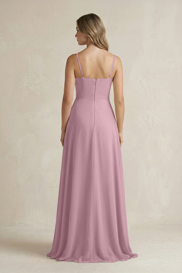 Vintage Mauve Spaghetti Strap Ruffled A-Line Chiffon Bridesmaid Dress (2) | KISSBRIDAL