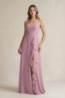 Vintage Mauve Spaghetti Strap Ruffled A-Line Chiffon Bridesmaid Dress | KISSBRIDAL
