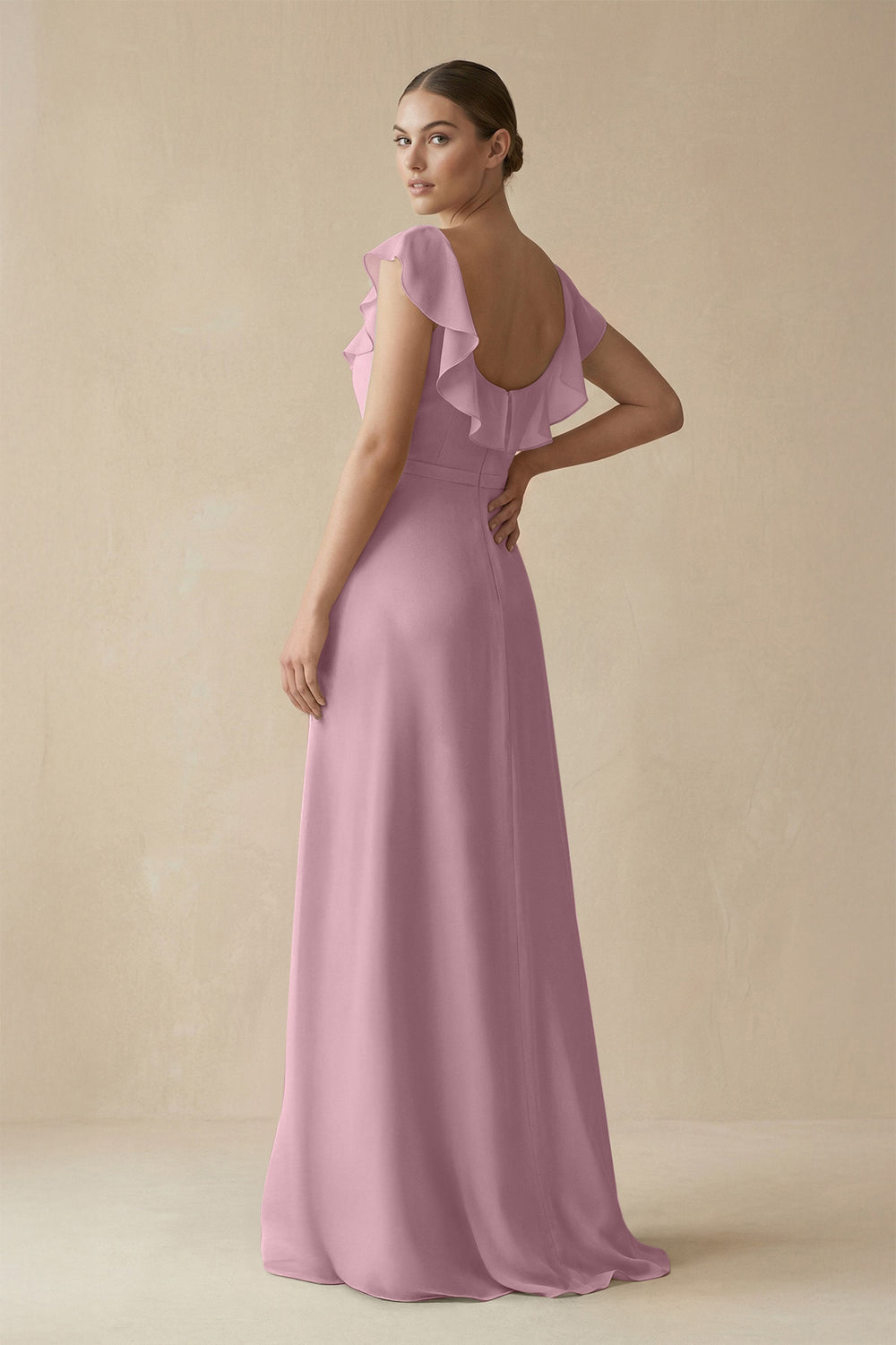 Square Neck A-Line Bridesmaid Dress with Ruffles in Vintage Mauve
