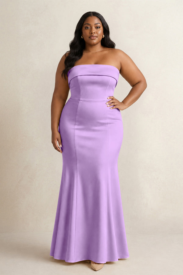 Vintage Mauve Strapless Satin Mermaid Bridesmaid Dress (3) [sizeplus] | KISSBRIDAL