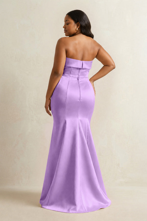 Vintage Mauve Strapless Satin Mermaid Bridesmaid Dress (4) [sizeplus] | KISSBRIDAL